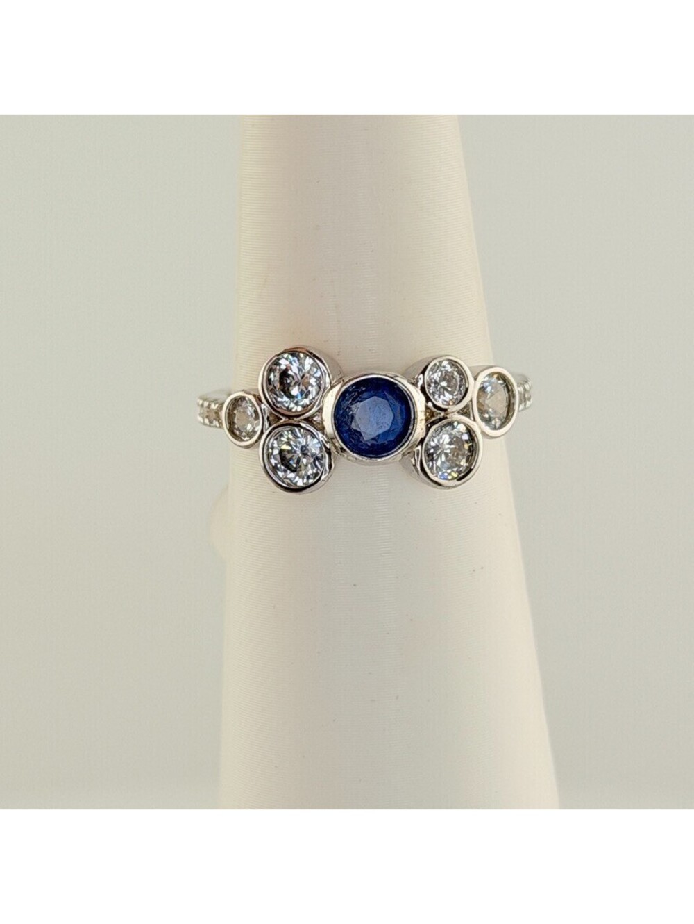 Bomb Party Sz 8 Retro Blue & Clear CZ on Rhodium (No Bag)
